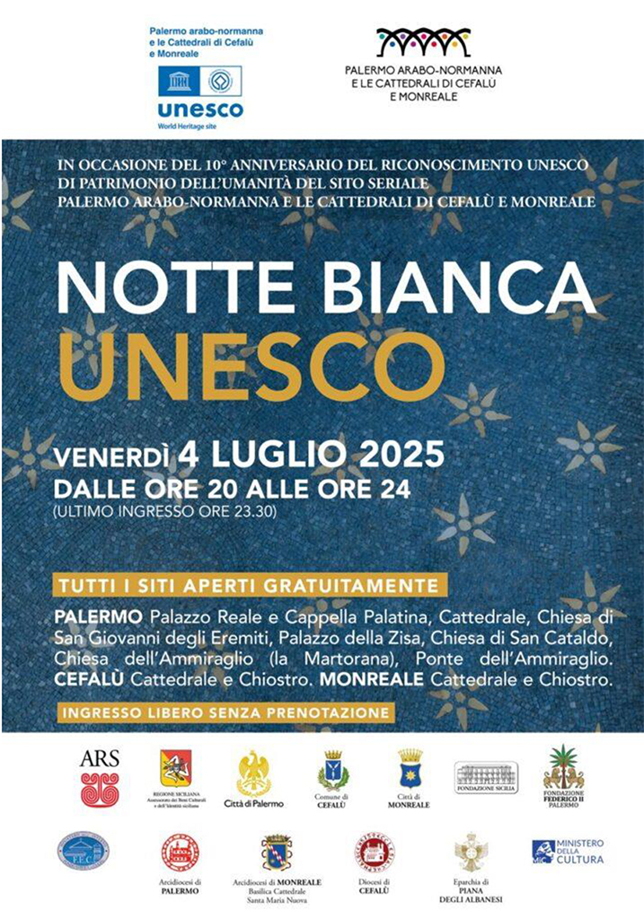 Palermo, Monreale e Cefalï¿½: il 4 luglio la ''Notte Bianca UNESCO'' celebra 10 anni dal riconoscimento